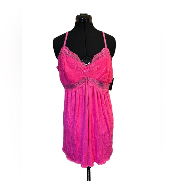 INC International Concepts Lace Trimmed Knit Chemise Nightgown Pink Lightening - Picture 2 of 7